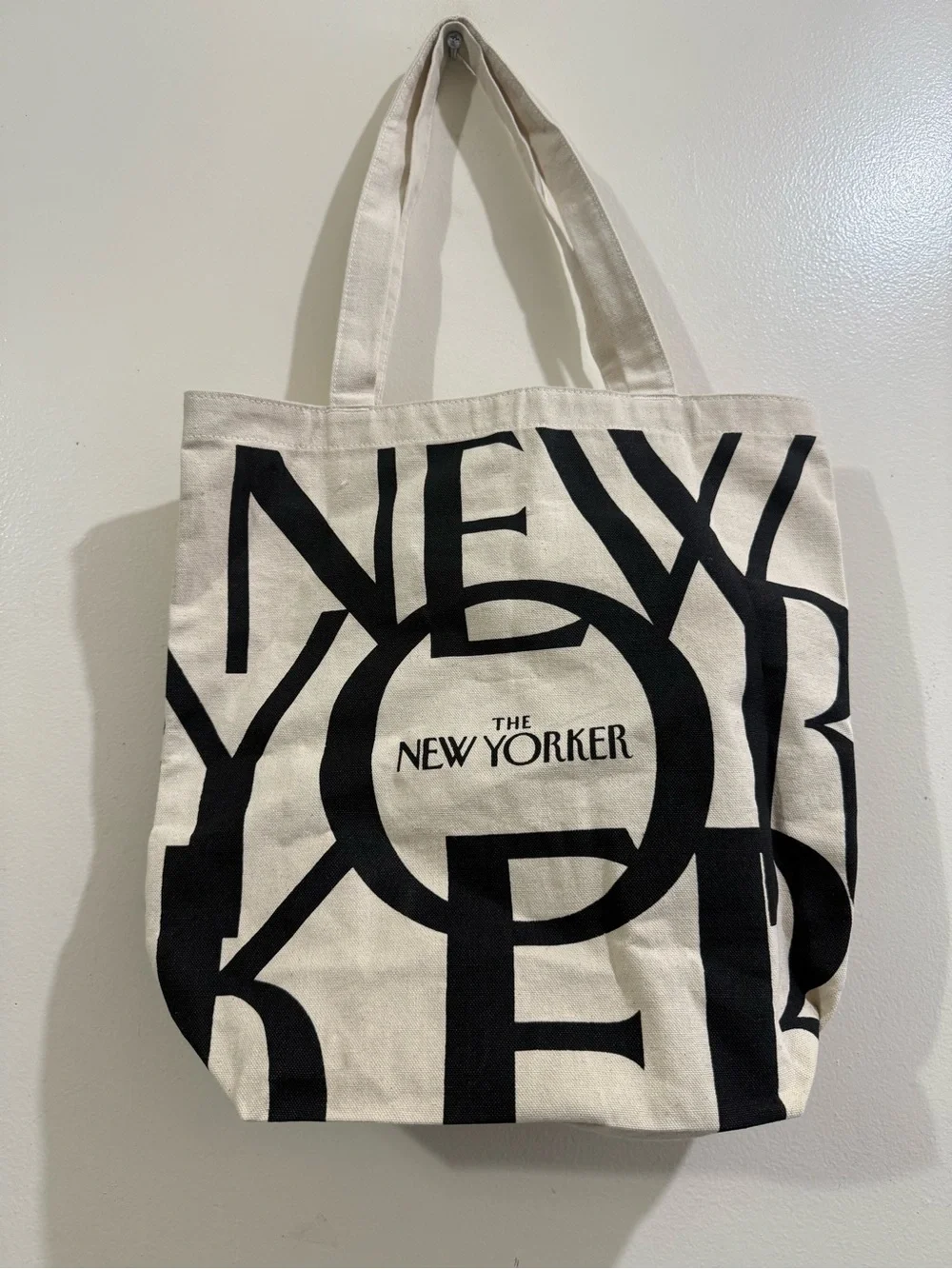 The New Yorker Cream & Black Logo Canvas Tote Bag